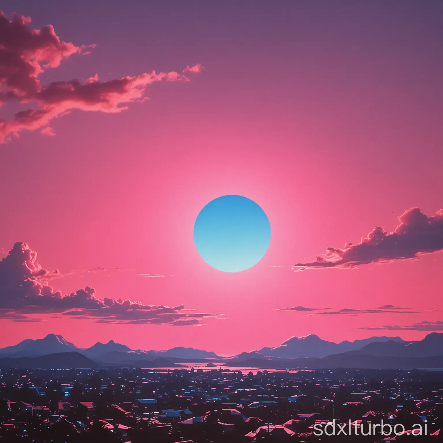 80's pink and blue sunset