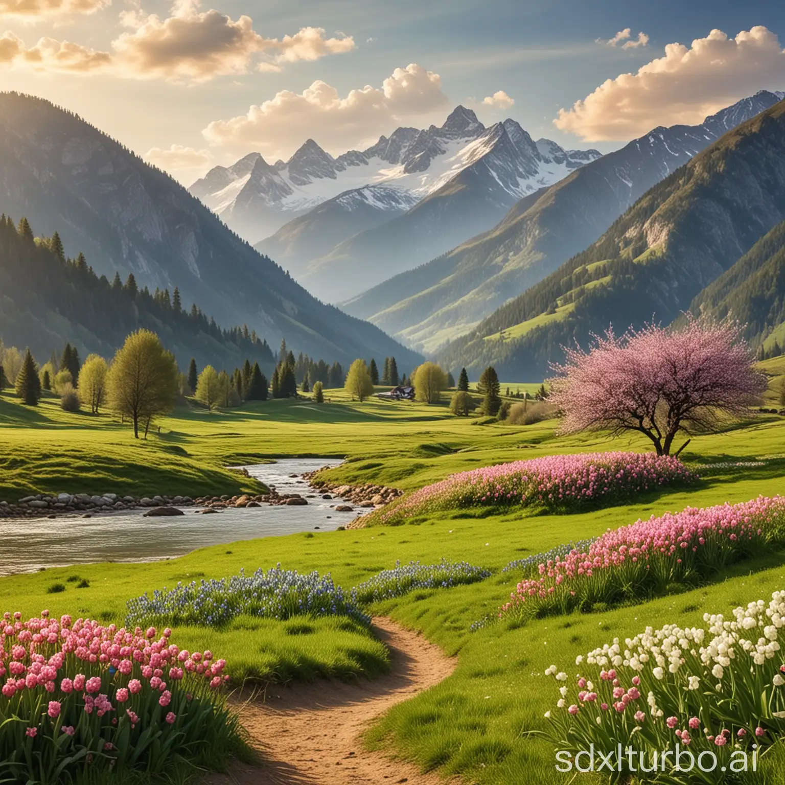 spring landscape with mountains