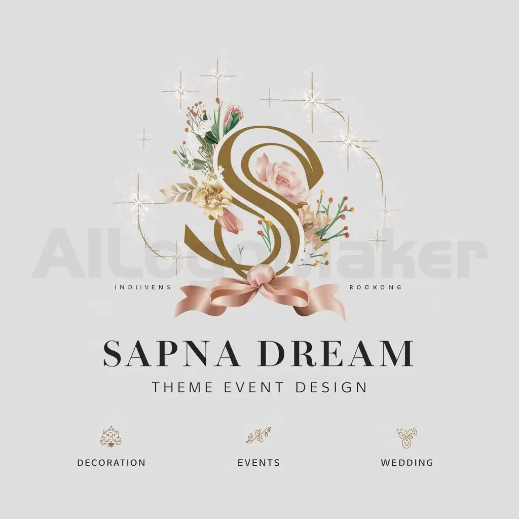 a logo design,with the text "Sapna Dream theme event desighn", main symbol:["decoration","events","wedding"],Moderate,be used in Events industry,clear background