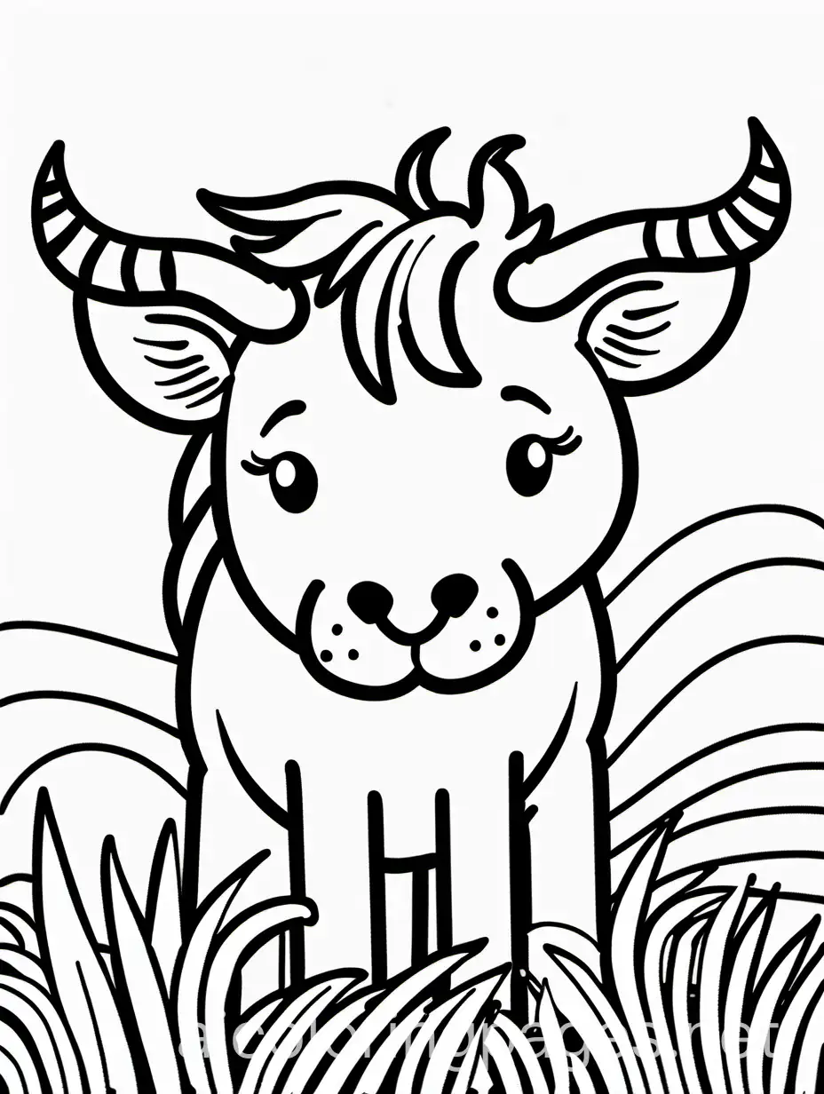 Joyful-Wildebeest-and-Toddler-Coloring-Page-with-Ample-White-Space