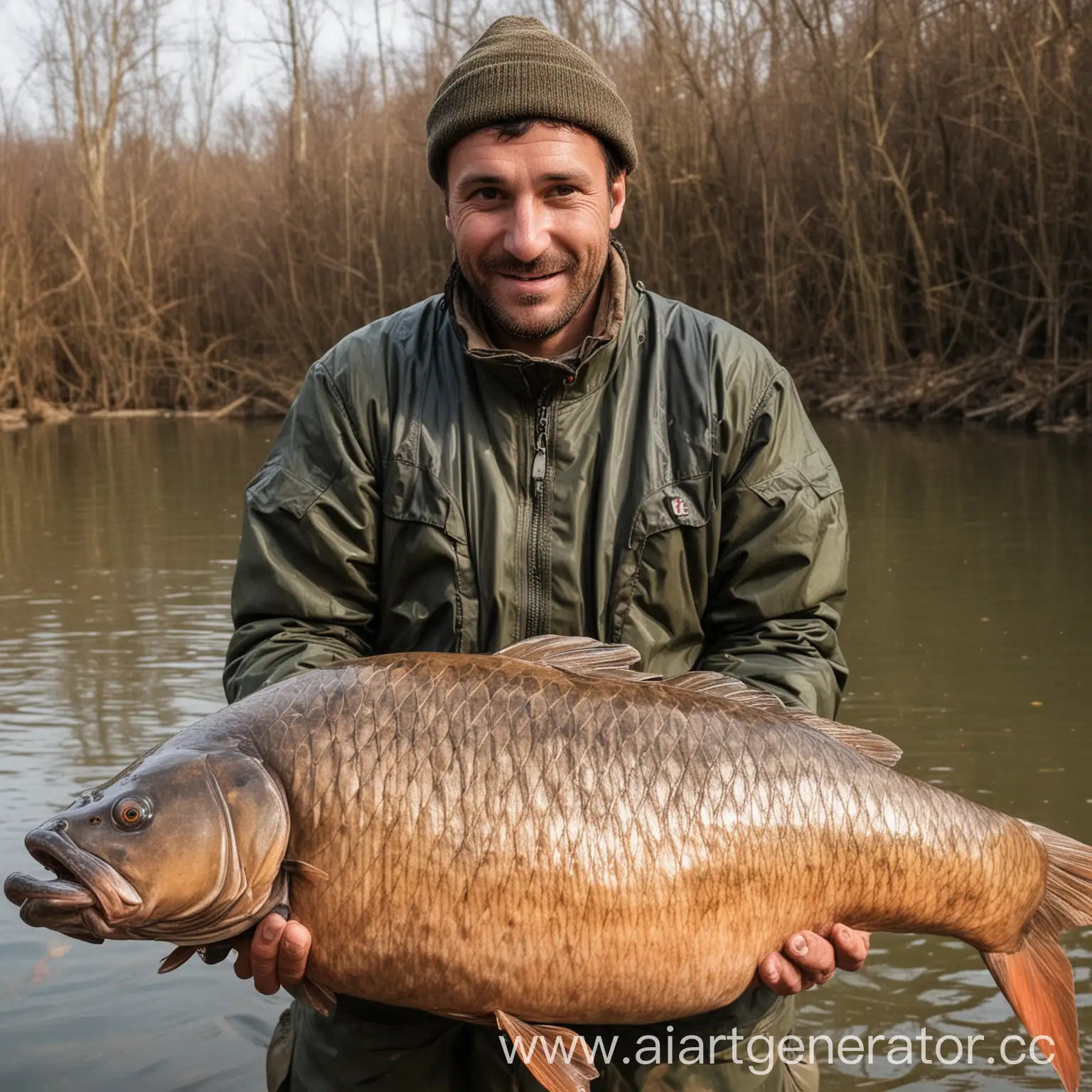 Hunter-Holding-Massive-Carp-for-Unique-Selfie-Moment