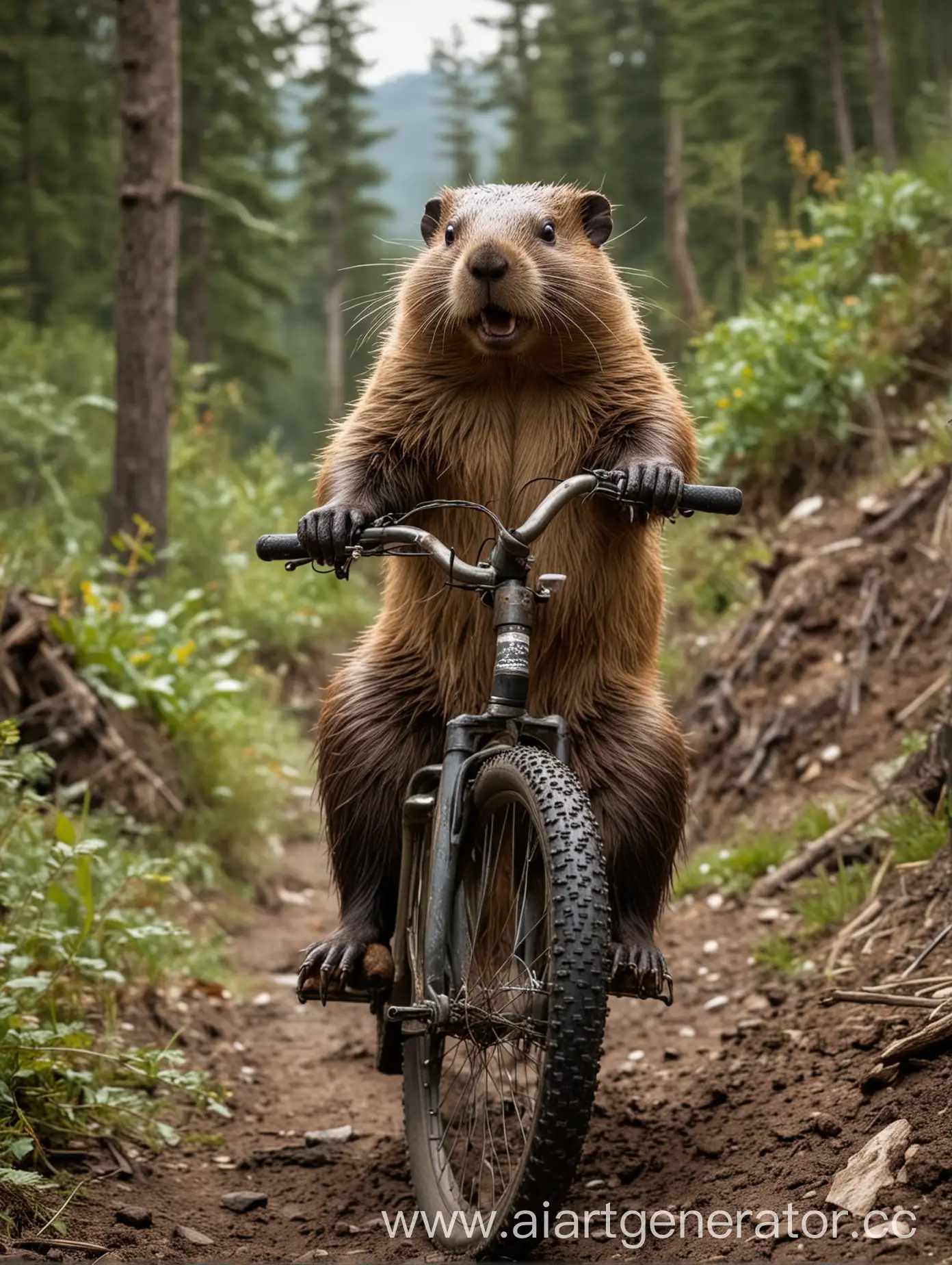 Beaver-Riding-a-Mountain-Bike-Through-Forest-Trails
