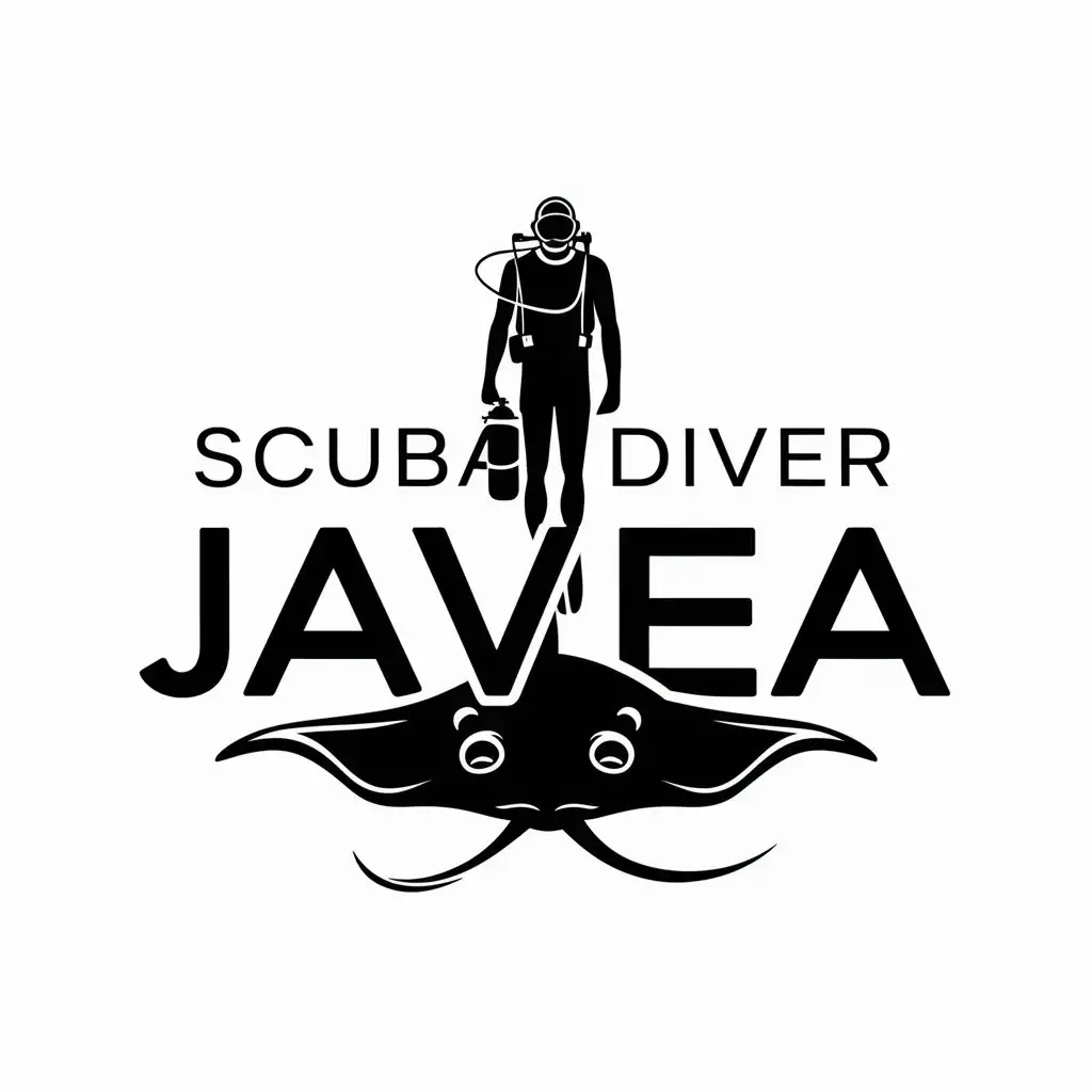 a logo design,with the text "Scuba Diver Javea", main symbol:Scuba Diver Ocean Stingray,Minimalistic,be used in Sports Fitness industry,clear background
