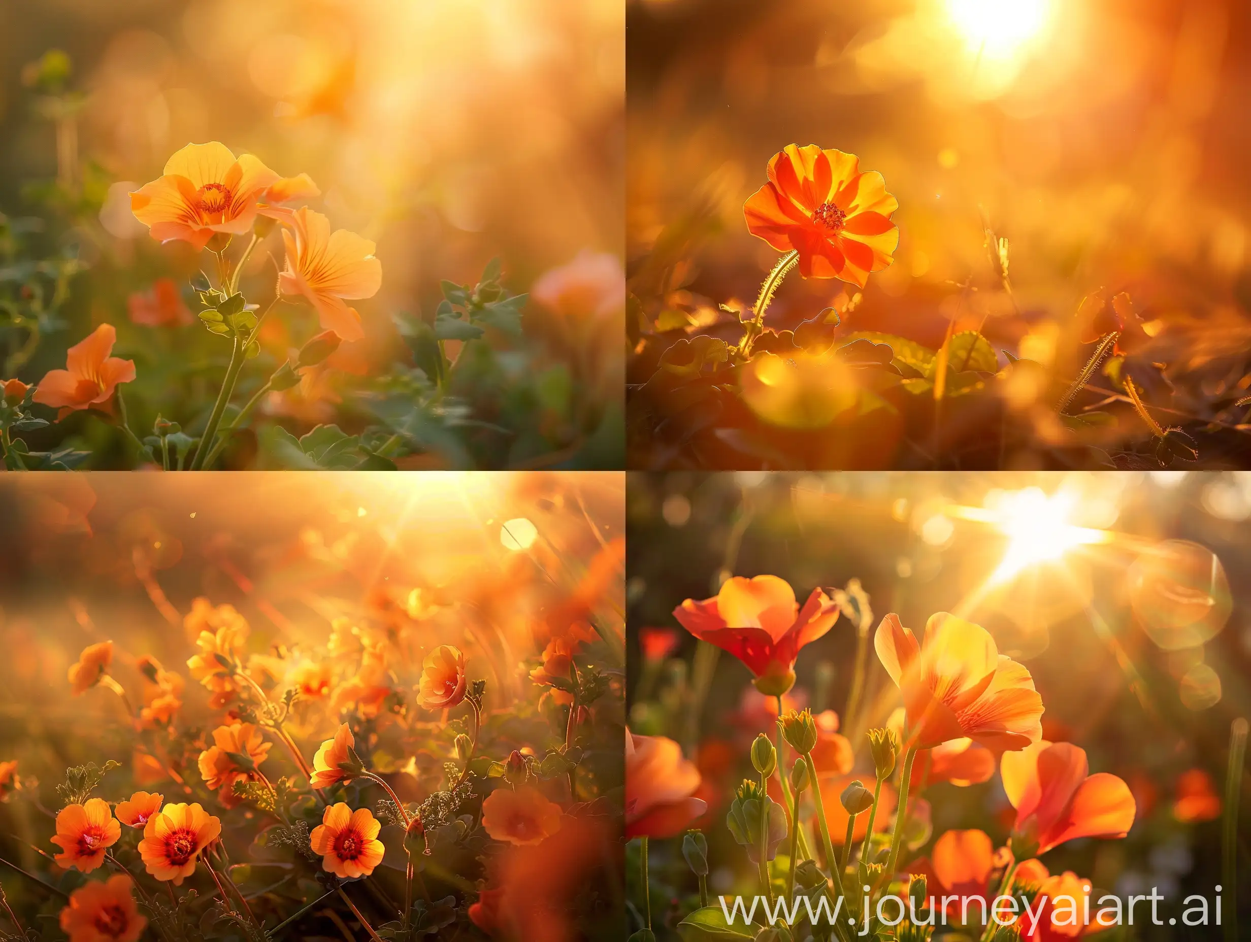 High detailed photo capturing a Portulaca, Color Carousel Mix. The sun, casting a warm, golden glow, bathes the scene in a serene ambiance, illuminating the intricate details of each element.  The image evokes a sense of tranquility and natural beauty, inviting viewers to immerse themselves in the splendor of the landscape. --ar 16:9 