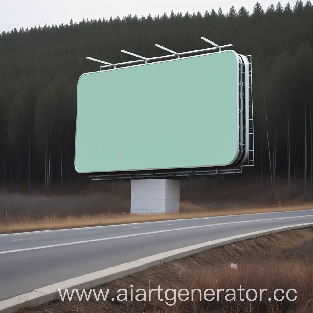Информационная установка-билборд необычной формы на кольцевой дороге в лесу