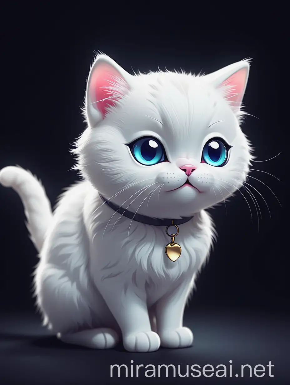 Cute white cat nft illustration In dark Background
