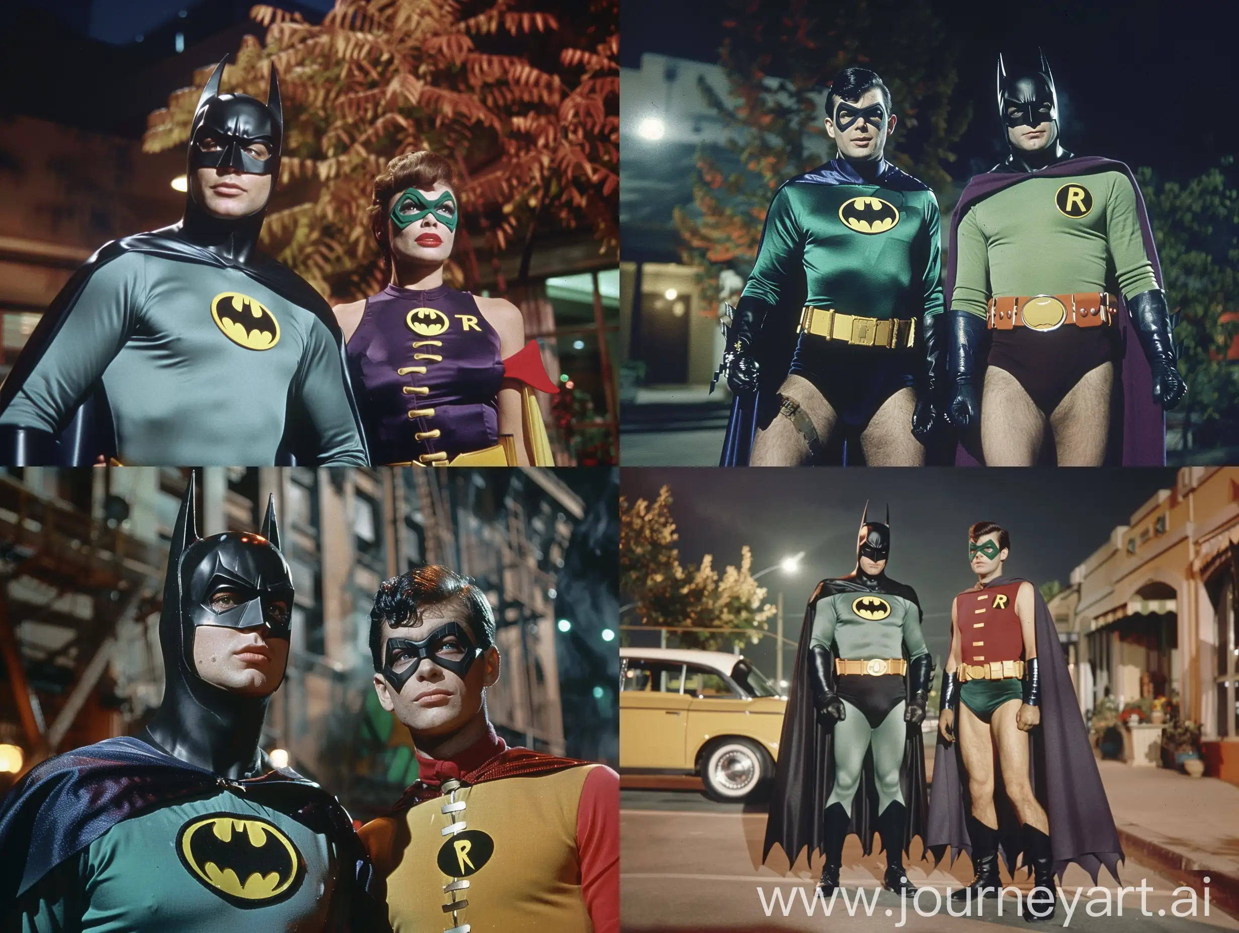 Dynamic-Duo-Batman-and-Robin-Patrol-Gotham-City-at-Night-in-Vivid-1950s-Superpanavision-70-Color-Image