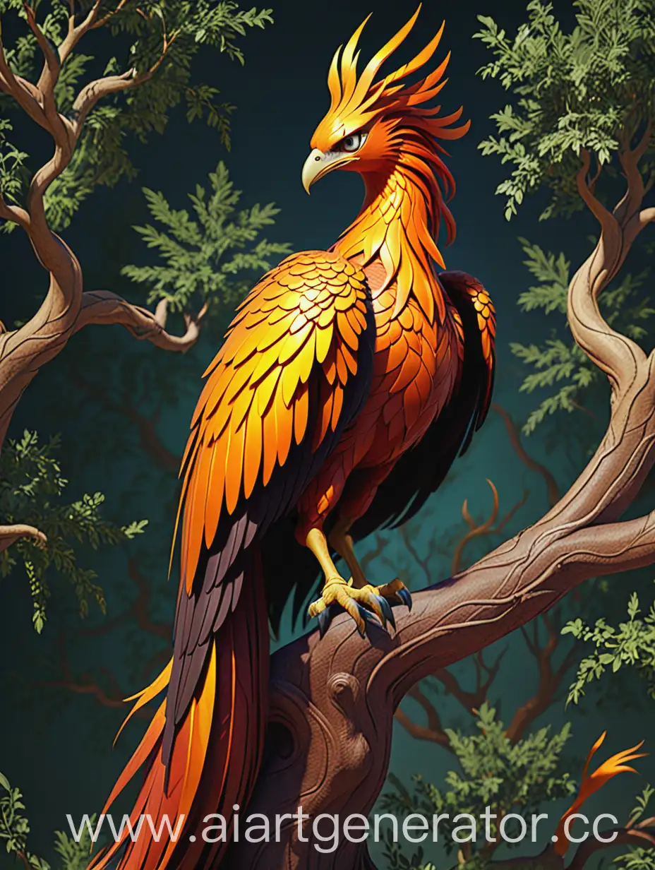 Majestic-Phoenix-Perched-on-Tree-Branch
