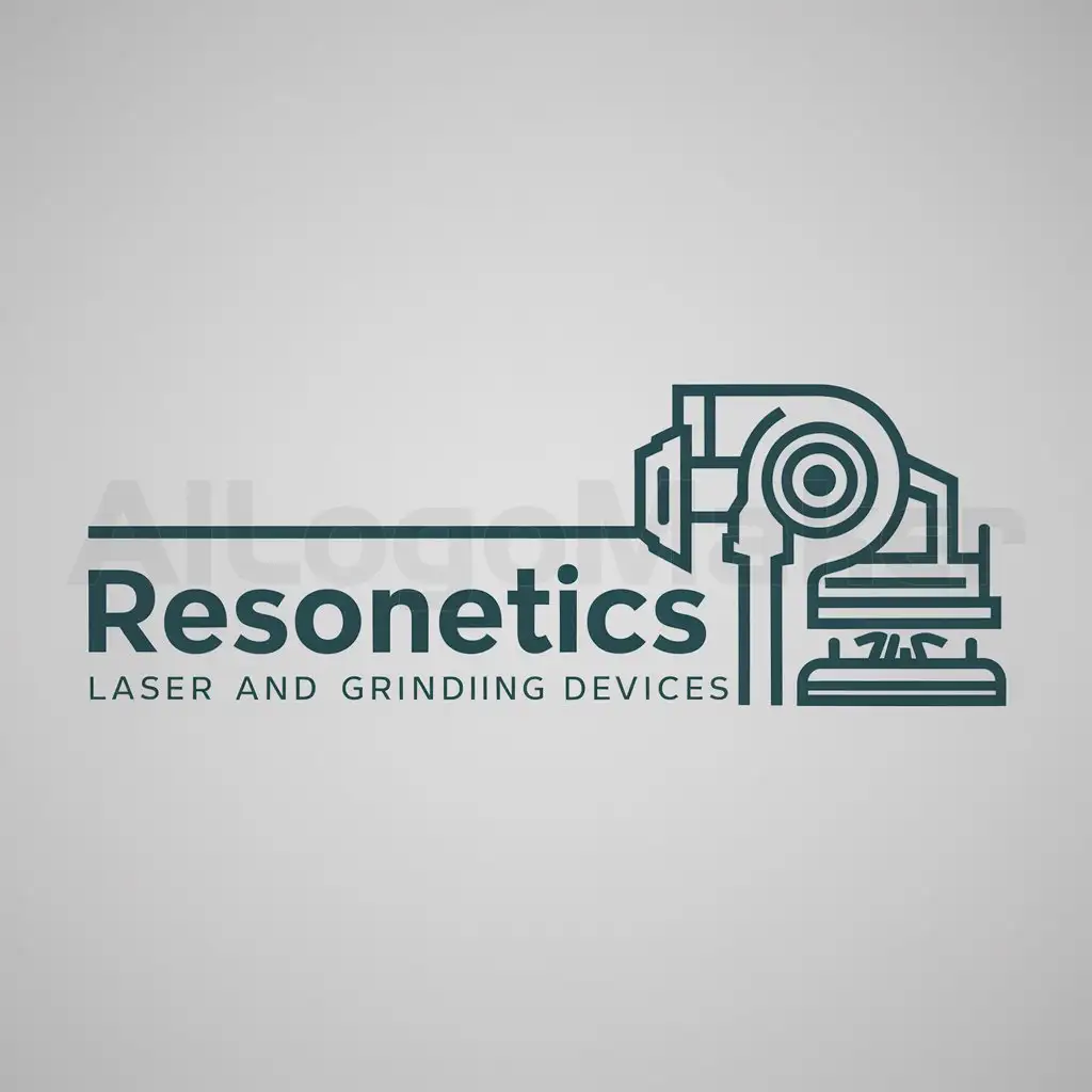 a logo design,with the text "RESONETICS LASER AND GRINDING DEVICES", main symbol:Grinding machine,complex,be used in Technology industry,clear background