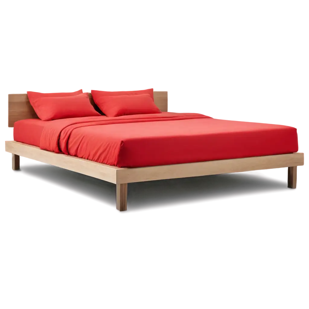 a bedsheet of red
 color on a single bed and bed in a room and two pillows on the bed and clear and full image
