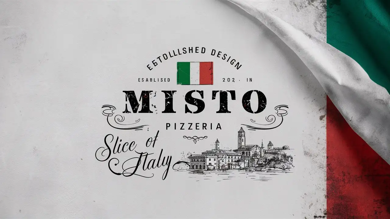 Misto Pizzeria Minimalist Edge Decorated Italian Colors on White Background