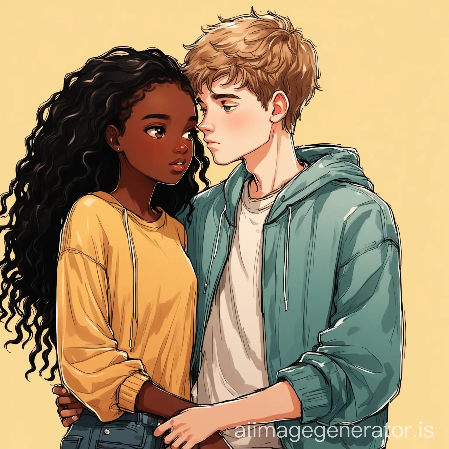 Illustrations, teens, black girl with White boy, couple