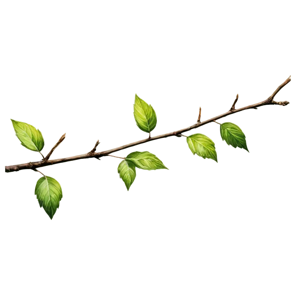 a small twig with leafs on it claude monet style