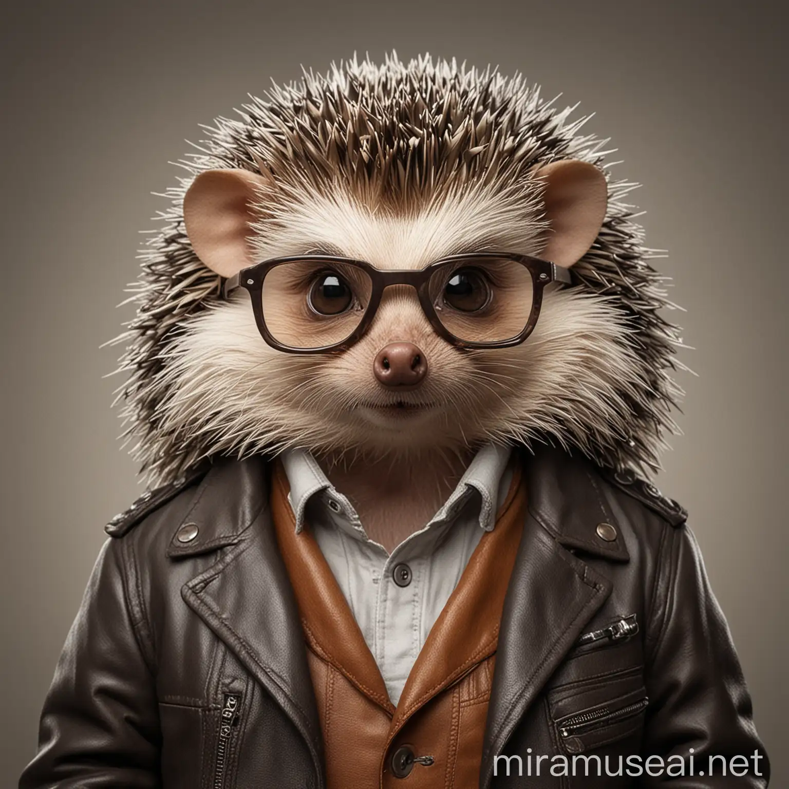Stylish Hedgehog in Leather Jacket and Glasses
