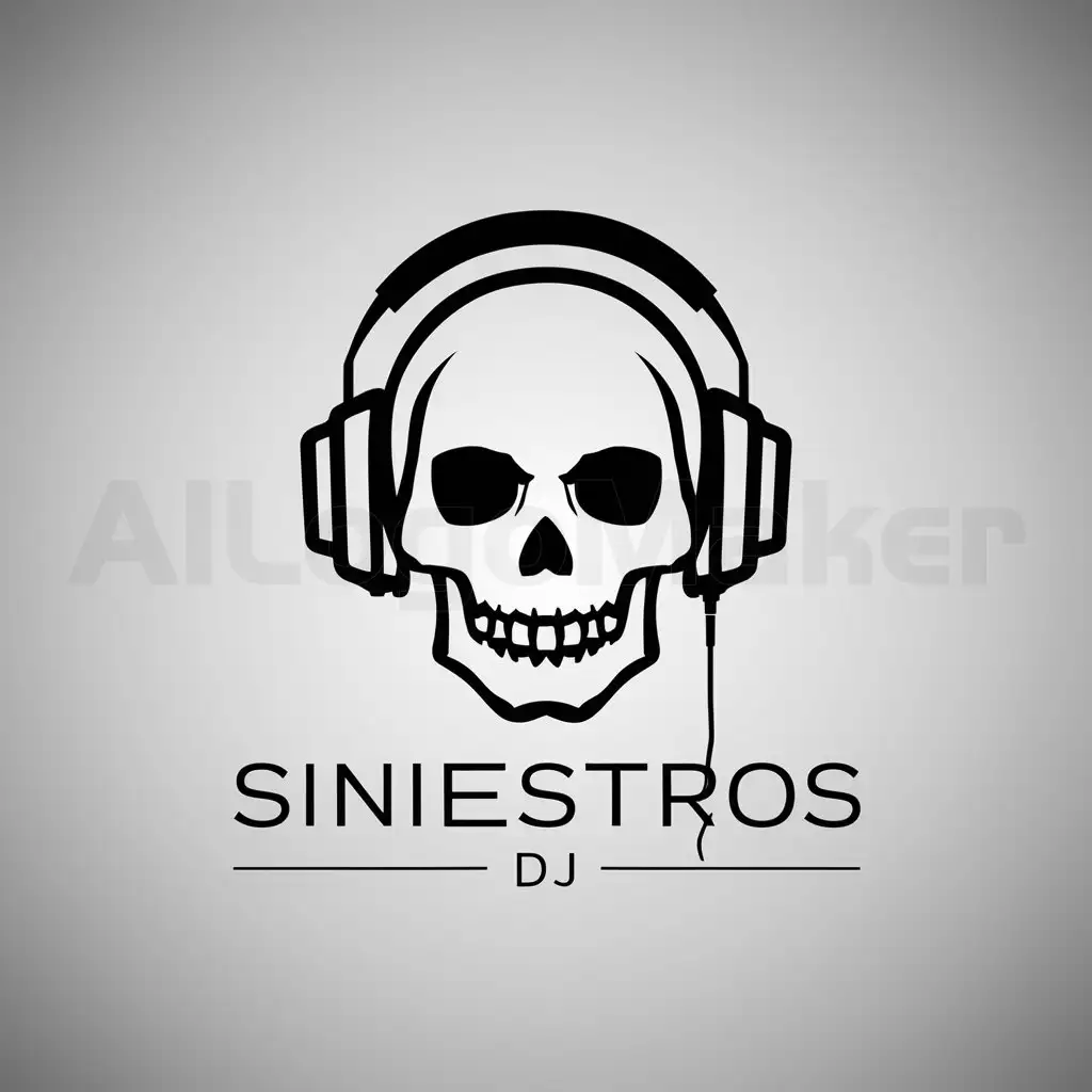 a logo design,with the text "Siniestros DJ", main symbol:Calavera with headphones,Minimalistic,clear background