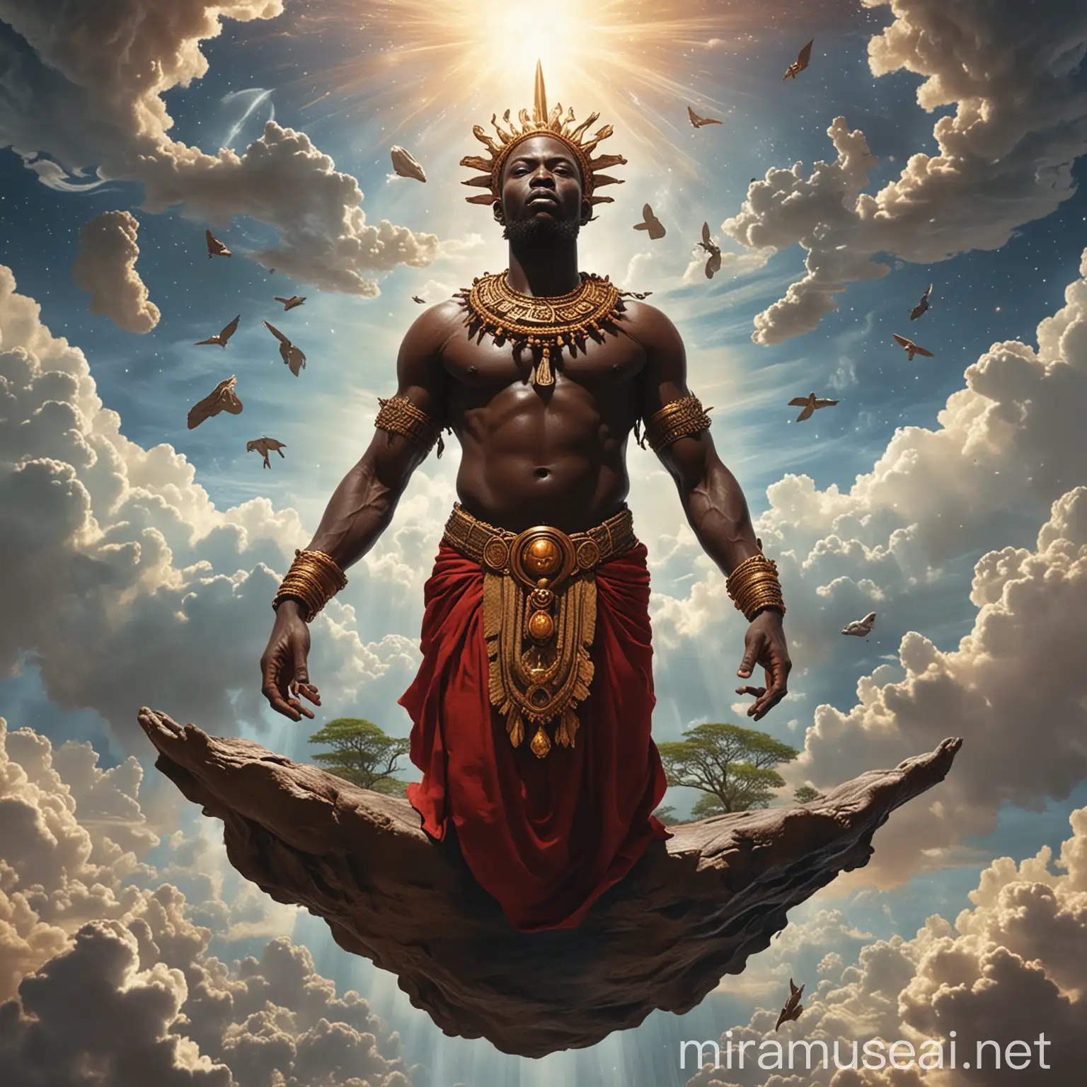 African God floating in a primordial world