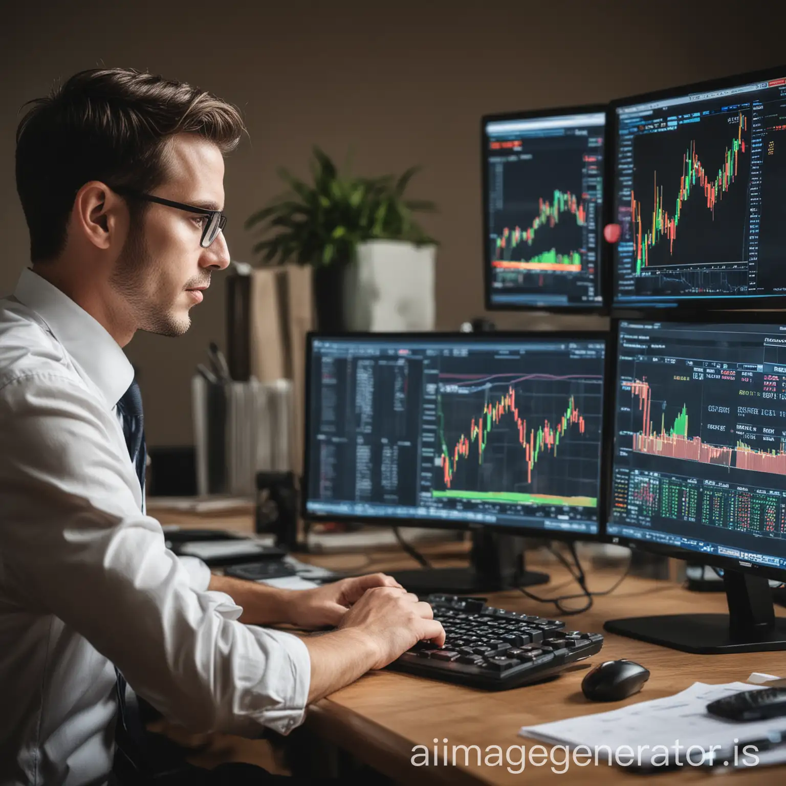 a financial professional using software to stock trade