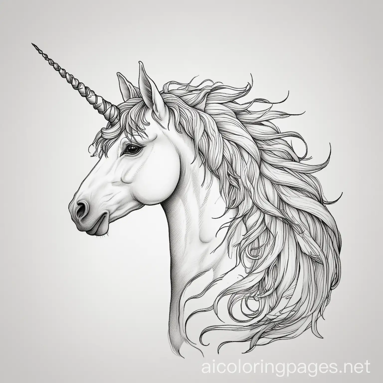 Unicorn, Coloring Page, black and white, line art, white background, Simplicity, Ample White Space