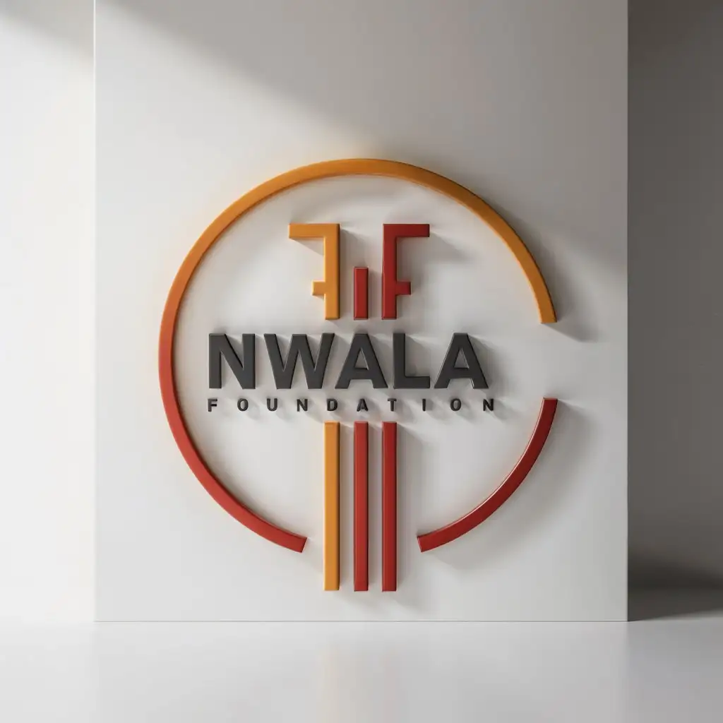 create a minimalistic logo for a foundation,  orange, red, grey 'Nwala Foundation' Nwala name must be entrenched in the circle, foundation should be part of the circle. white background, no outline, no shadows, flat illustrations a circle of writers 