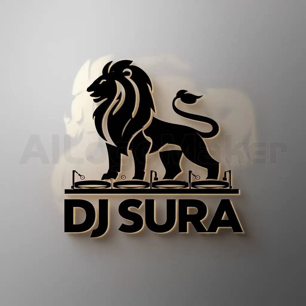 a logo design,with the text "Dj sura", main symbol:Dj equipment black lion Africa,Moderate,clear background