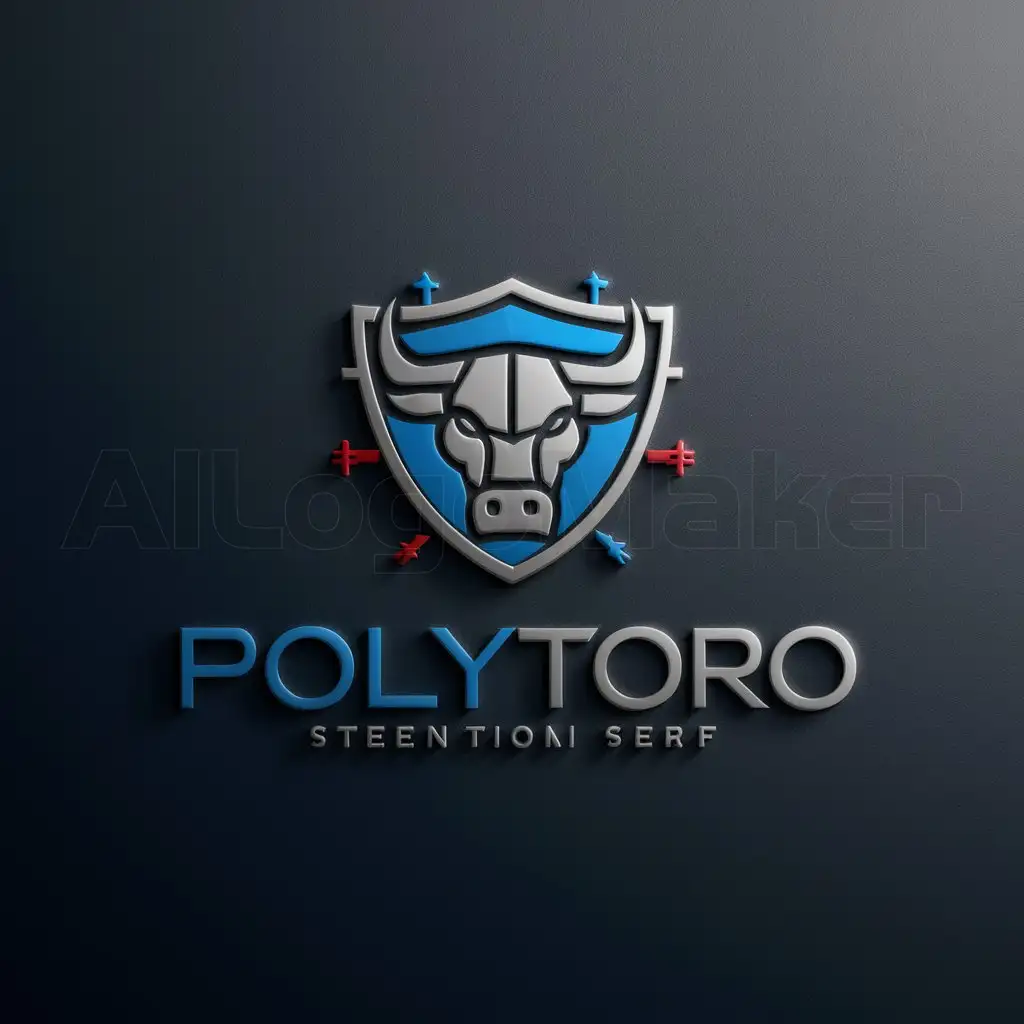 a logo design,with the text "POLYTORO", main symbol:Brand Name: PolyToro, Slogan: Built for Strength, Icon/Symbol: Bull Head in Shield with Structural Lines, Font Style: Bold, modern sans-serif font, Primary Colors: Deep Blue (#003366), Steel Gray (#666666), Accent Colors: Crimson Red (#990000), Silver (#C0C0C0), Logo Appeal: Strong, protective, modern, professional, industry-specific, clean, versatile,complex,be used in Others industry,clear background