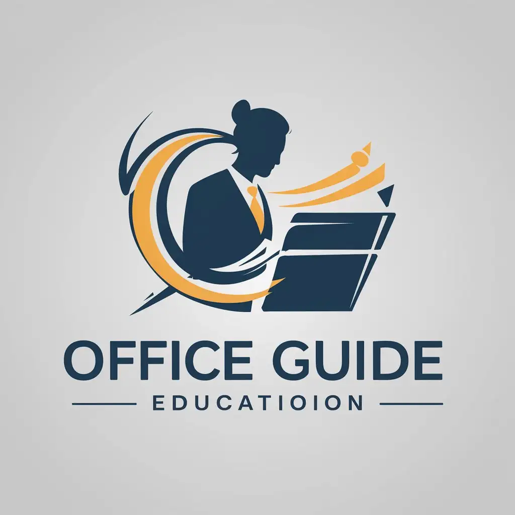 a logo design,with the text "Office Guide", main symbol:a education office worker uses office software logo,complex,be used in Education industry,clear background