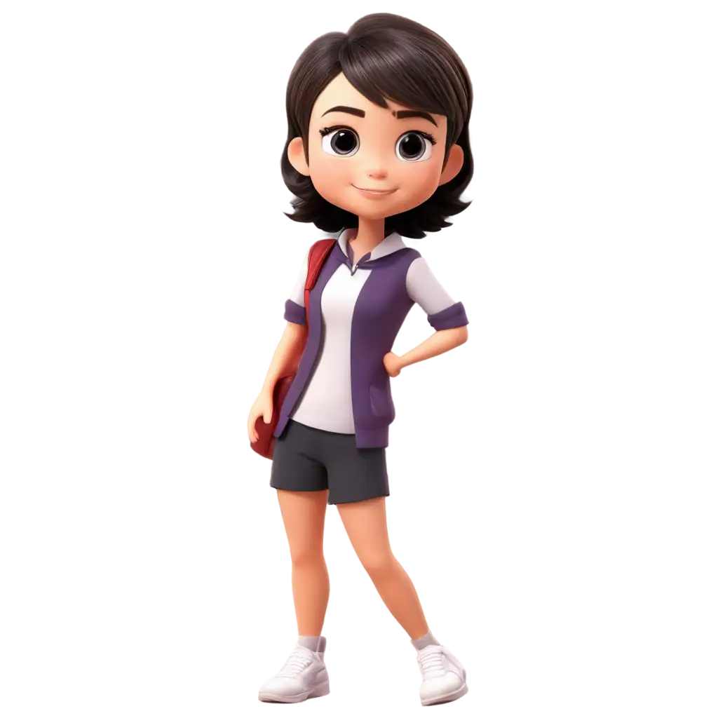 a mascot cartoon. girl with attractive and fun outlook. short hair