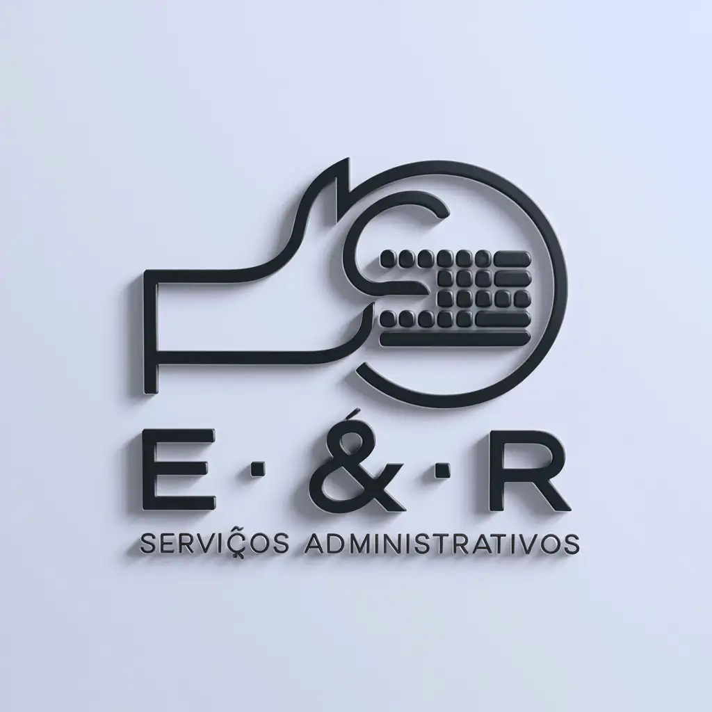 a logo design,with the text "E&R Serviços Administrativos", main symbol:hand with sphere keyboard,complex,be used in Technology industry,clear background