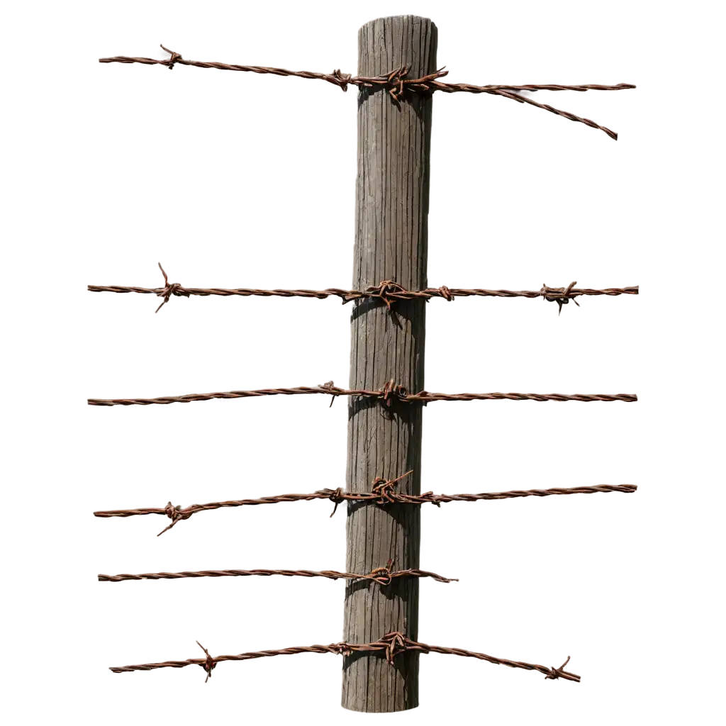 HighQuality-PNG-Image-of-Old-Weathered-Post-with-Rusty-Barbed-Wire-Enhance-Your-Design-with-Textured-Wood-Detail