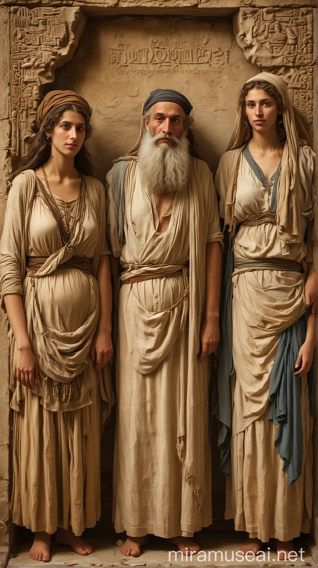 Jewish Man and Two Women in Ancient World Gathering