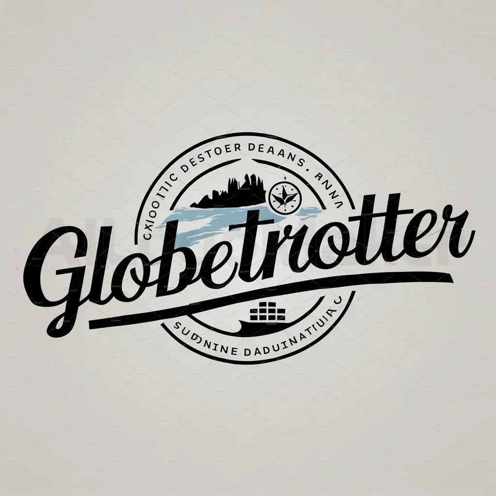 a logo design,with the text "GlobeTrotter", main symbol:["island","compass","ship"],complex,be used in Travel industry,clear background
