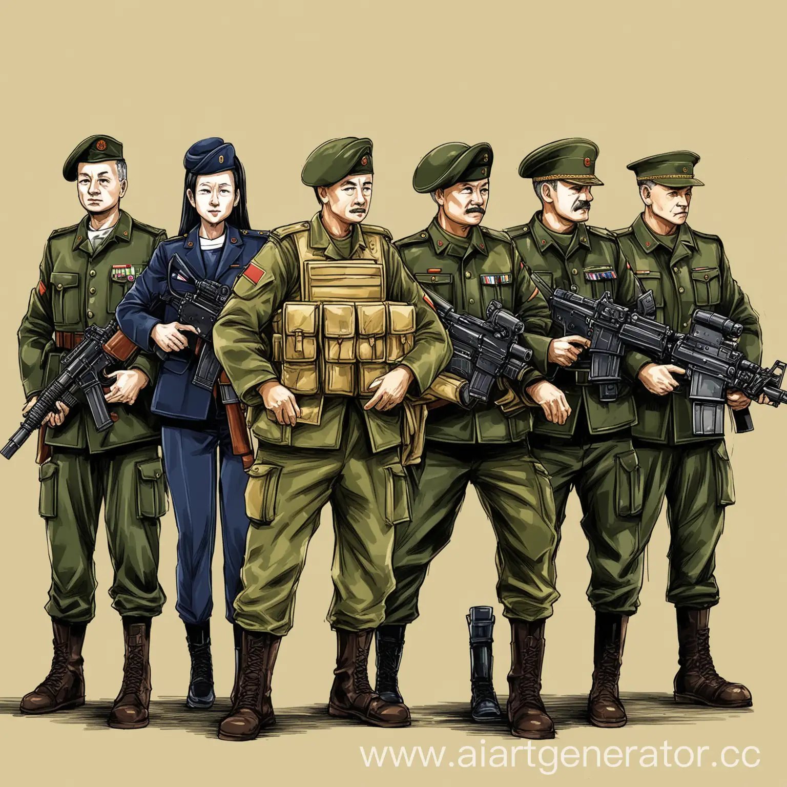 иллюстрация с 6 персонажами в настоящей военной экипировке