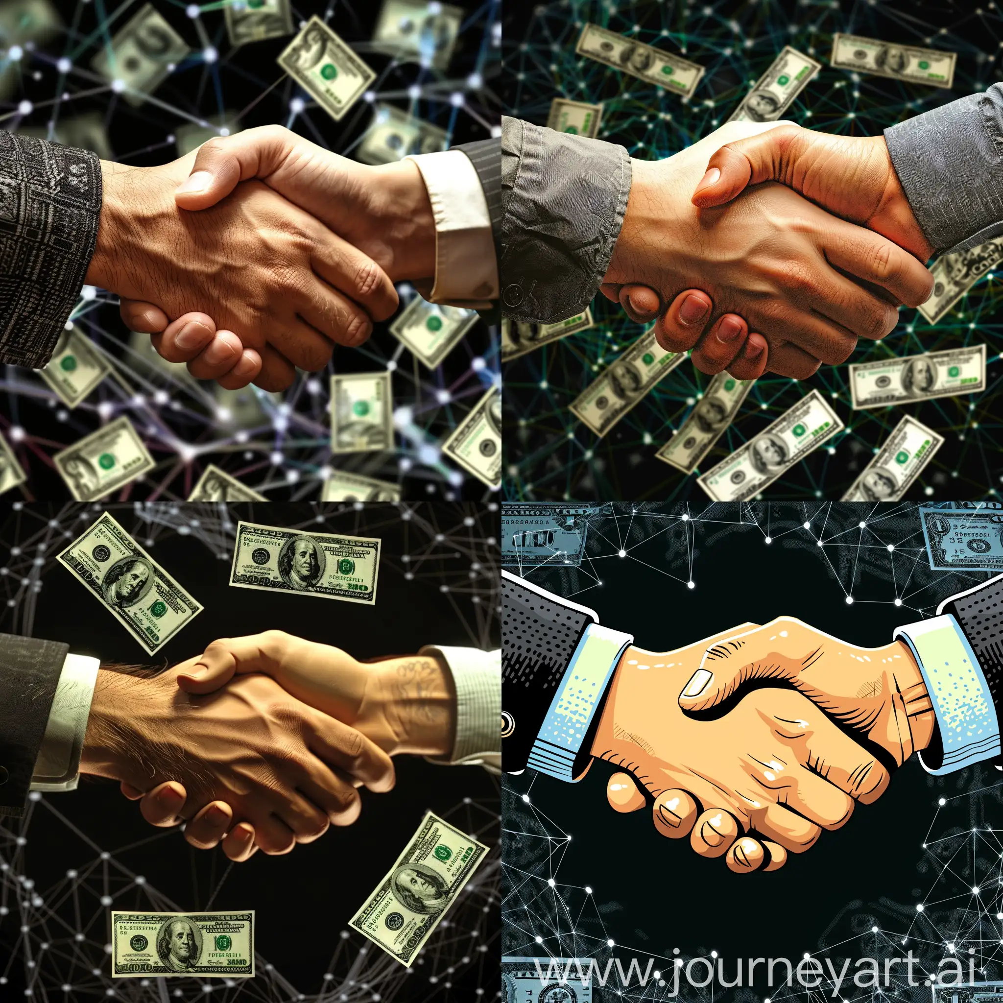 handshake with dollars for marketplace futuristic animation no background