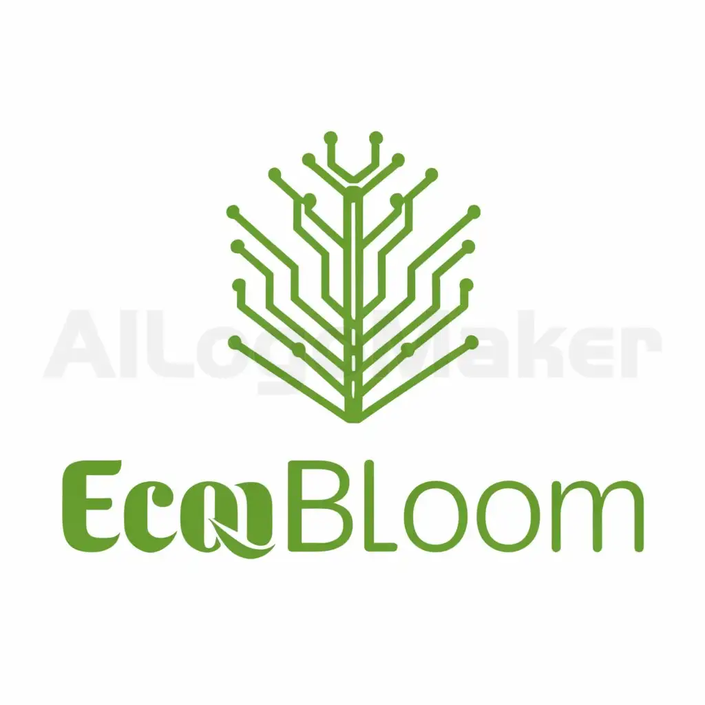 a logo design,with the text "EcoBloom", main symbol:The shape element: based on a green leaf as the basic shape, representing nature and growth. Fine circuit patterns or chip symbols are integrated into the veins of the leaf, implying the intelligent features of the product. Color scheme: The main color is green, symbolizing ecology and life. Secondary colors can be gray or silver to reflect a sense of technology. In addition, a touch of bright color (such as blue or yellow) can be added to attract attention and convey vitality and innovative information. Font selection: If the logo contains text, 'EcoBloom' should use a simple and modern font to maintain clarity and readability. Sans-serif fonts can be considered to match the brand's modernity. Recognizability: Ensure that the logo maintains recognizability even when scaled down to very small sizes, which is crucial for the brand's application across different media.,Minimalistic,be used in Manufacturing industry industry,clear background