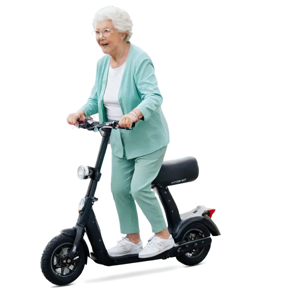 Vibrant PNG Image Grandma Enjoying a Joyful Ride on a Scooter | PNG Prompt