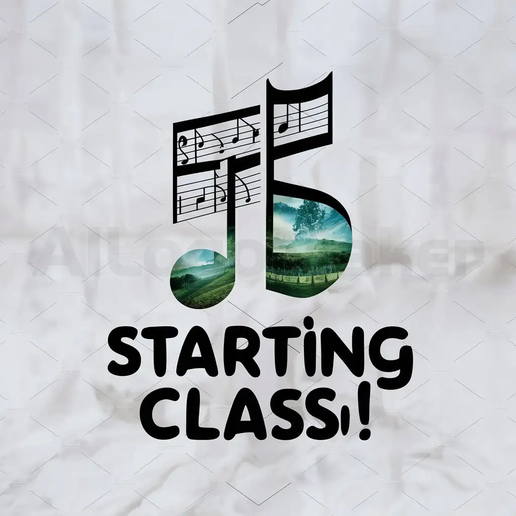 a logo design,with the text "Starting class!", main symbol:sheet music ethernet countryside,Moderate,be used in Education industry,clear background