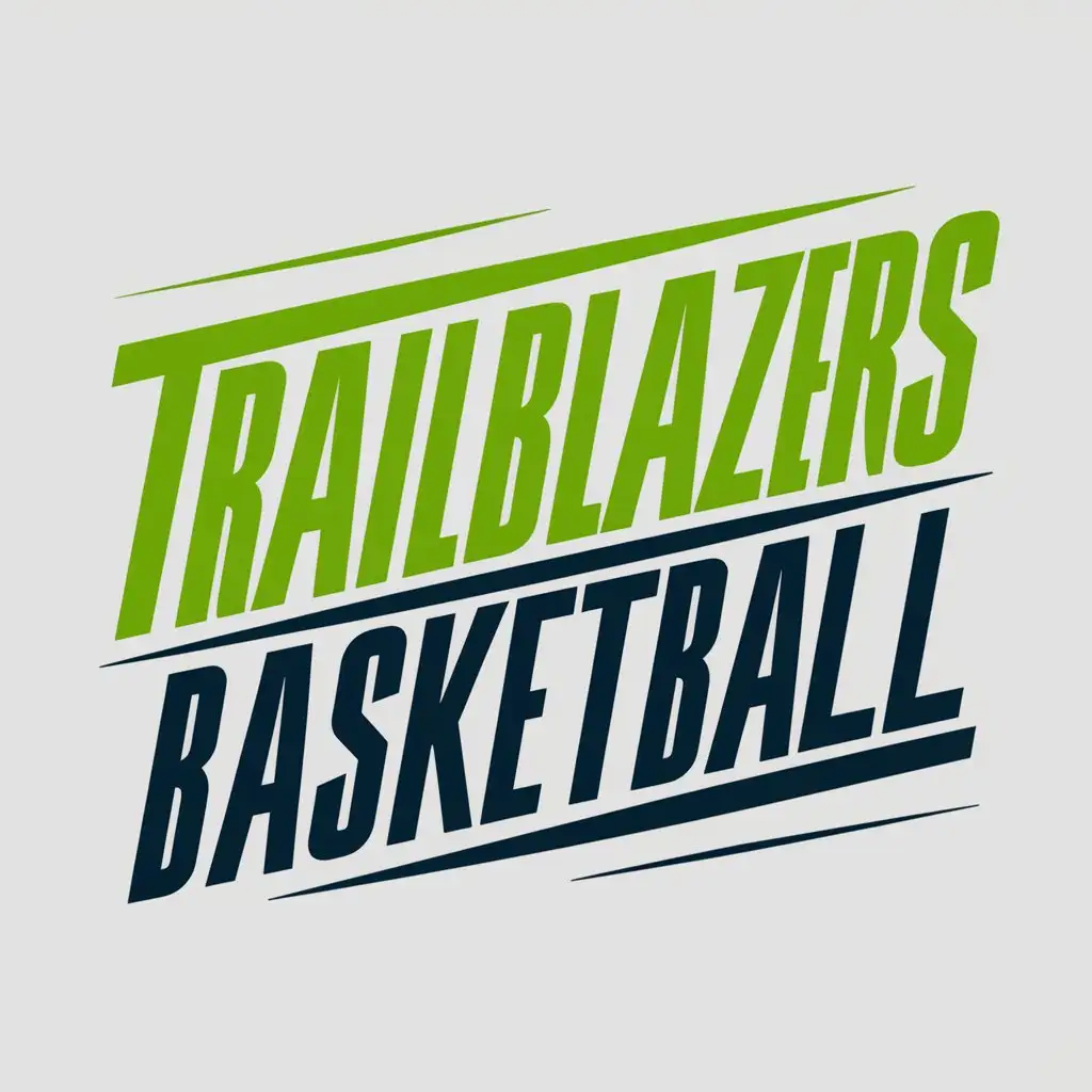 A vector basketball sport design that says "Trailblazers Basketball" with green and navy blue colors on a white background
