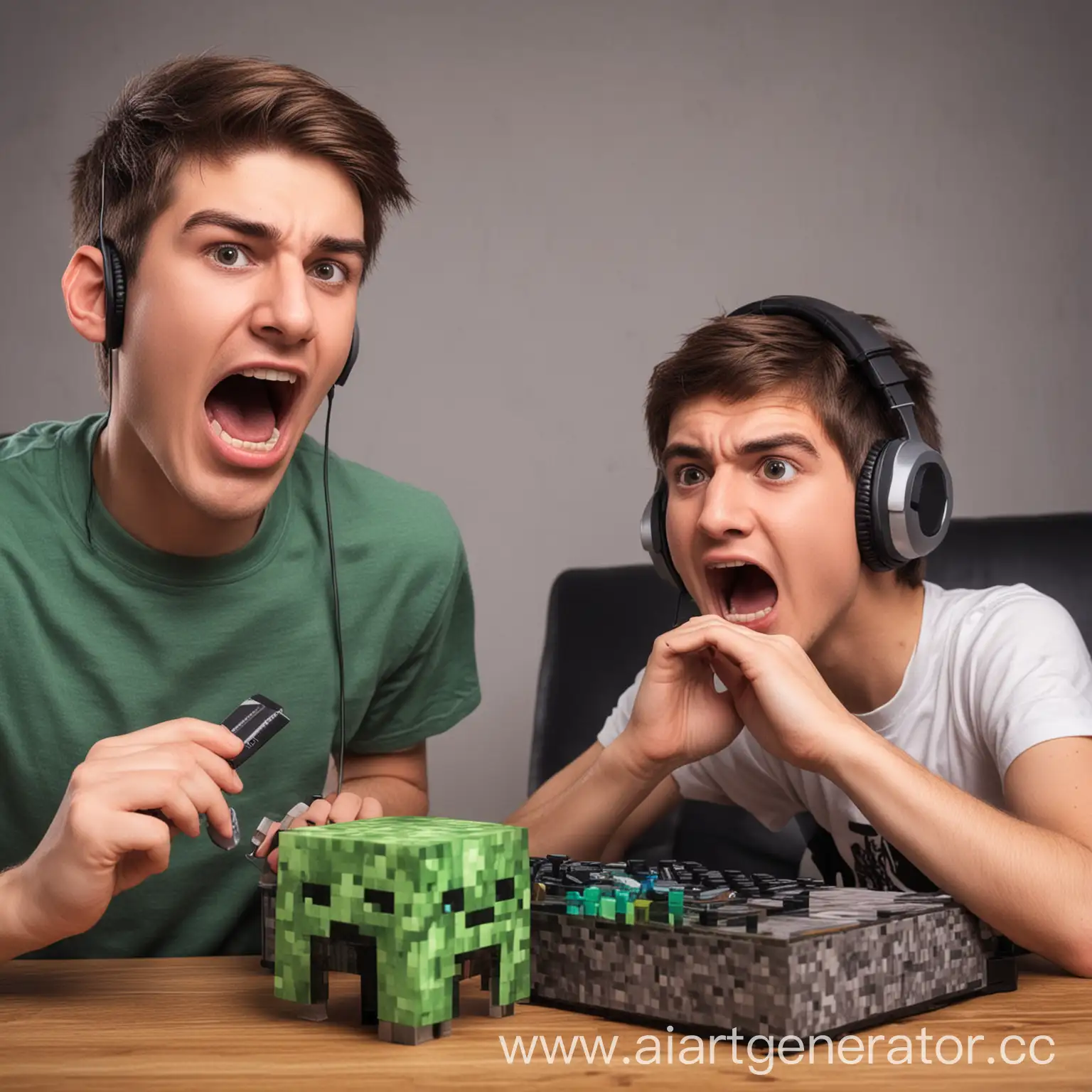 два друга играют в Minecraft, один из них грубый и кричит

