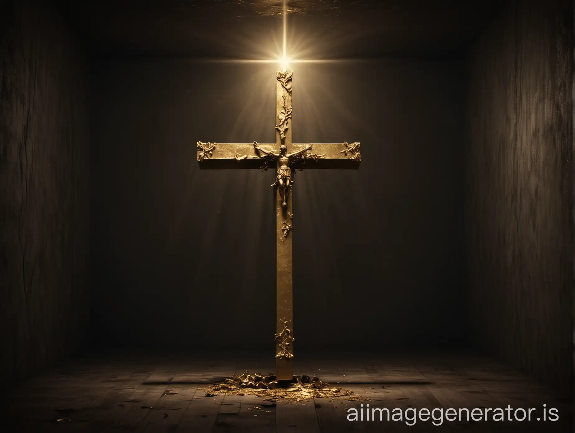 Golden-Cross-Illuminated-in-Dimly-Lit-Chamber