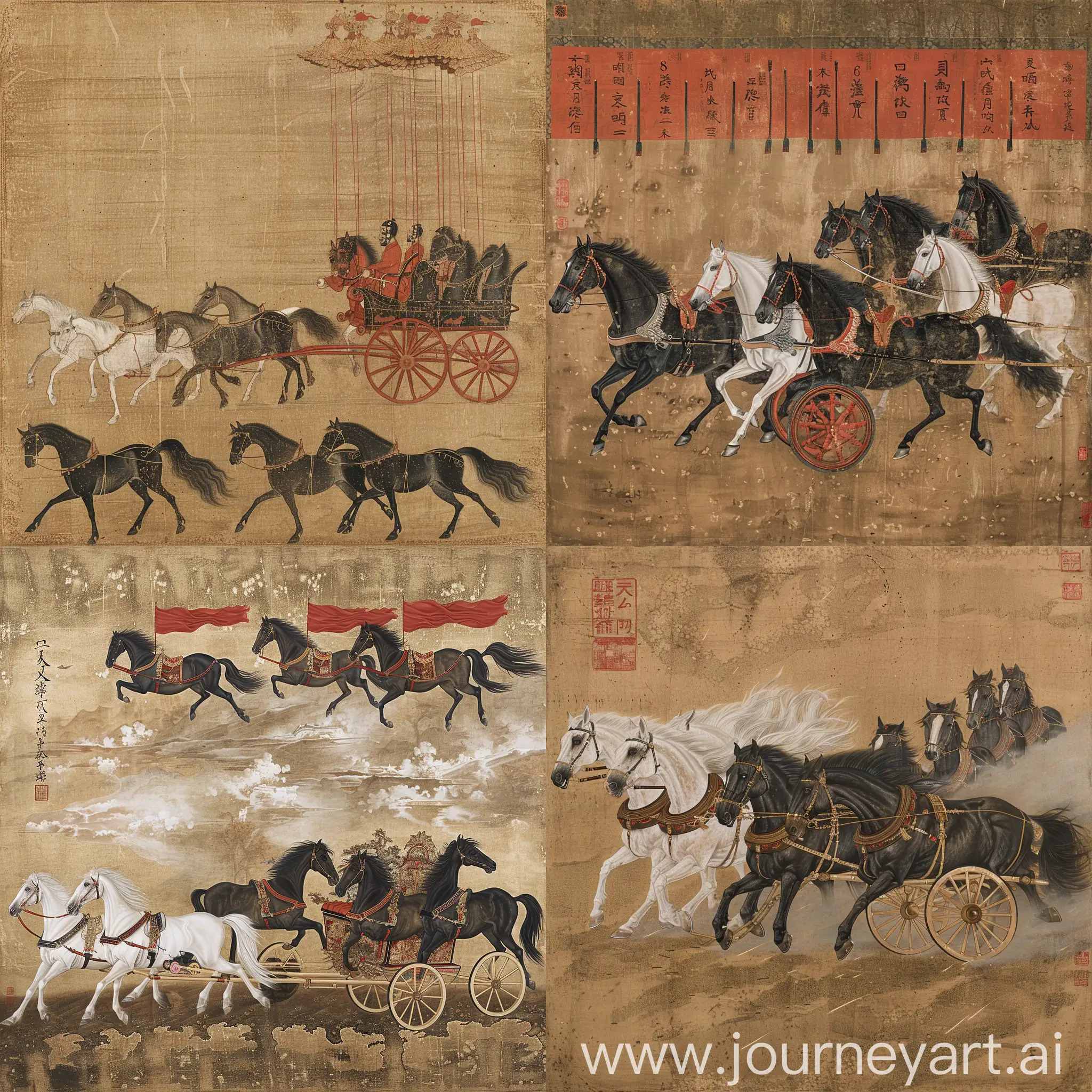 Eight-Horses-Pulling-Cart-in-Diverse-Directions