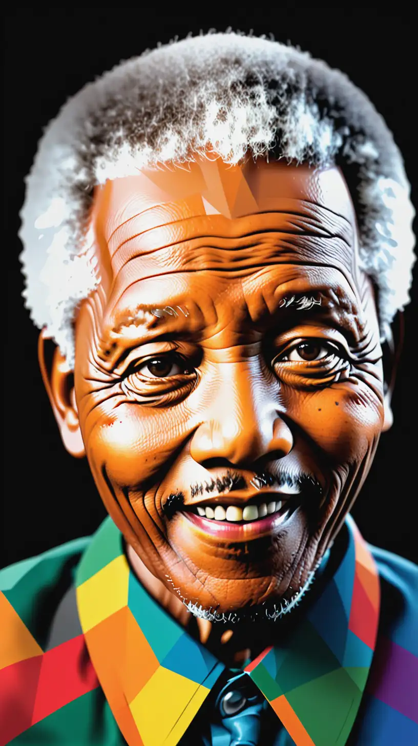 to create a illustration of nelson mandela, looking straight, smiling, colourful.