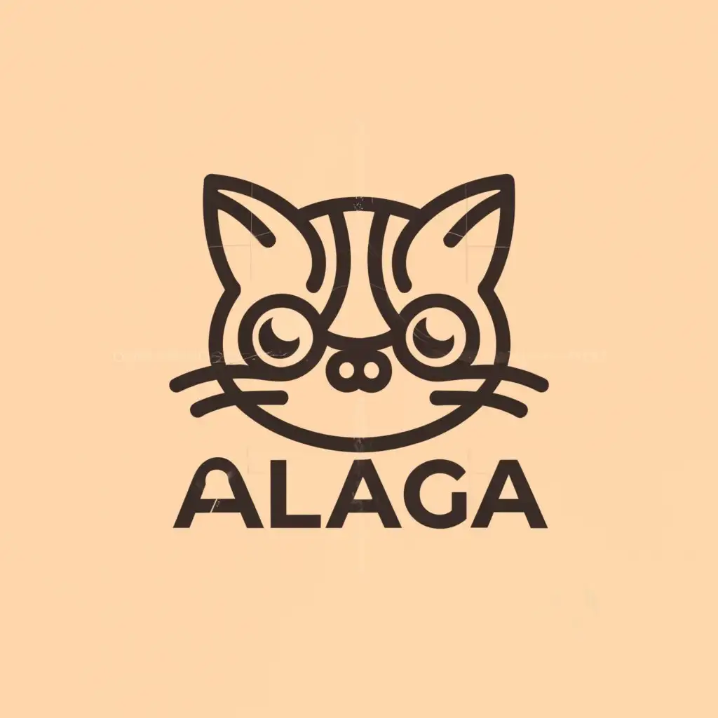 a logo design,with the text "ALAGA", main symbol:COMICAL CAT OUTLINE,complex,be used in Animals Pets industry,clear background