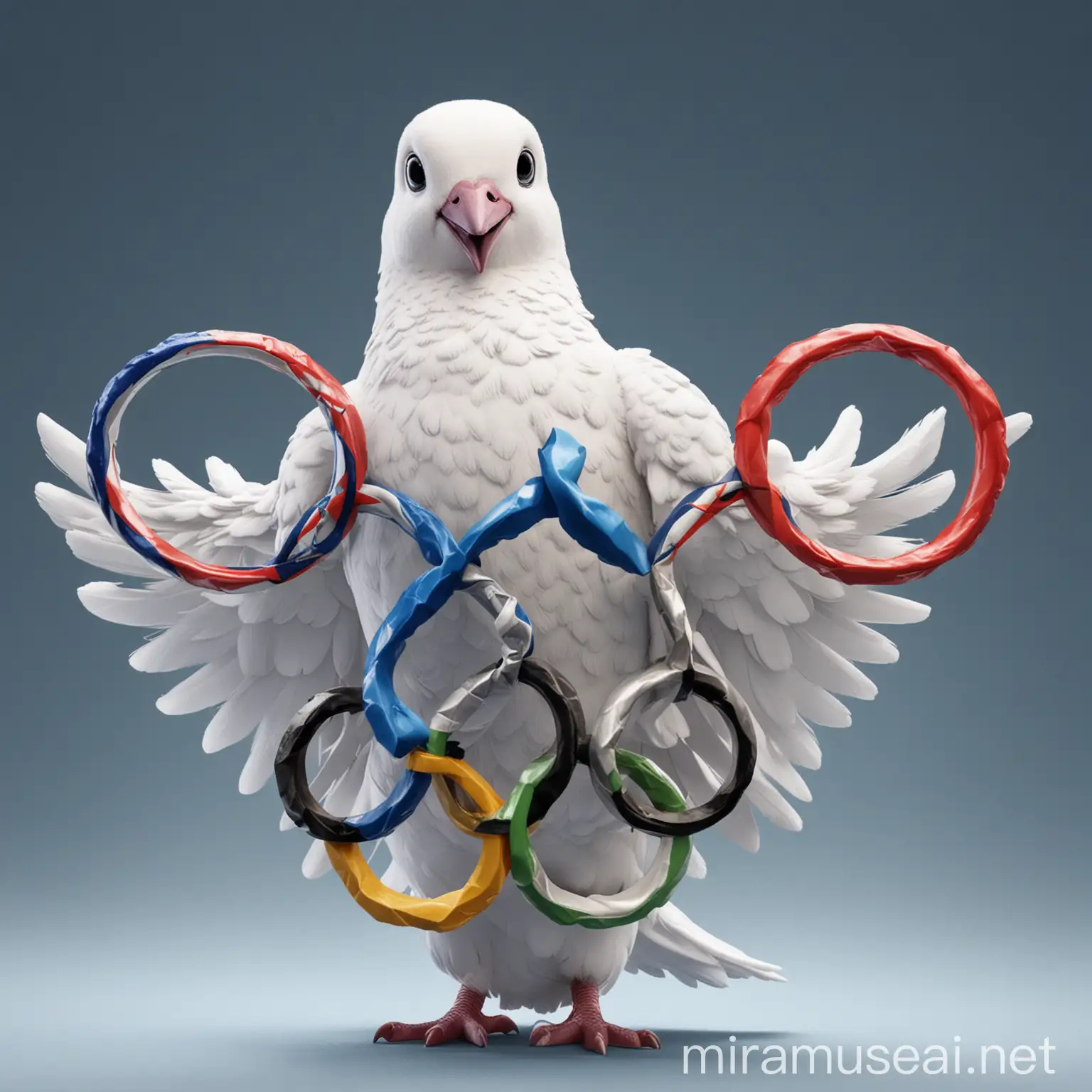 Dove Mascot with Olympic Rings Symbol of Peace and Unity in Sports