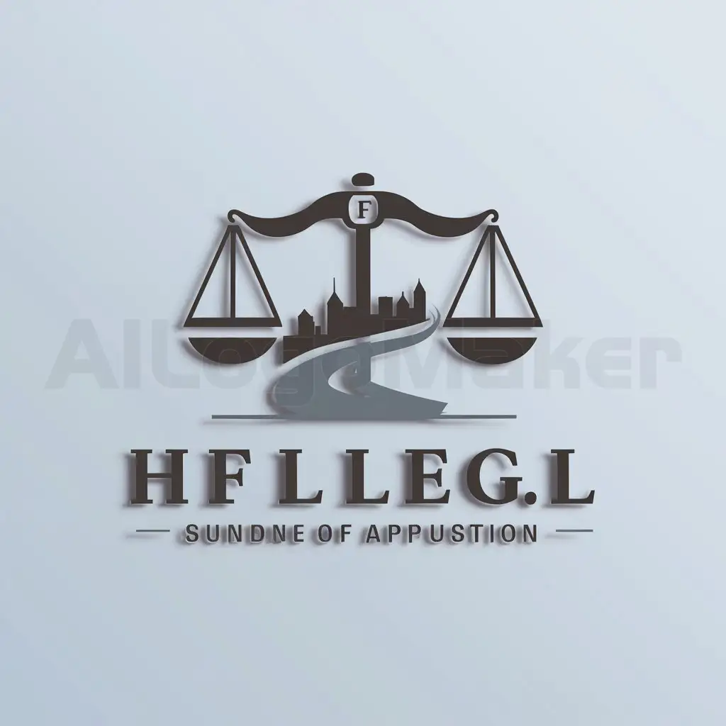 a logo design,with the text "HF", main symbol:Scales, Gavel, river, city,Moderate,be used in Legal industry,clear background