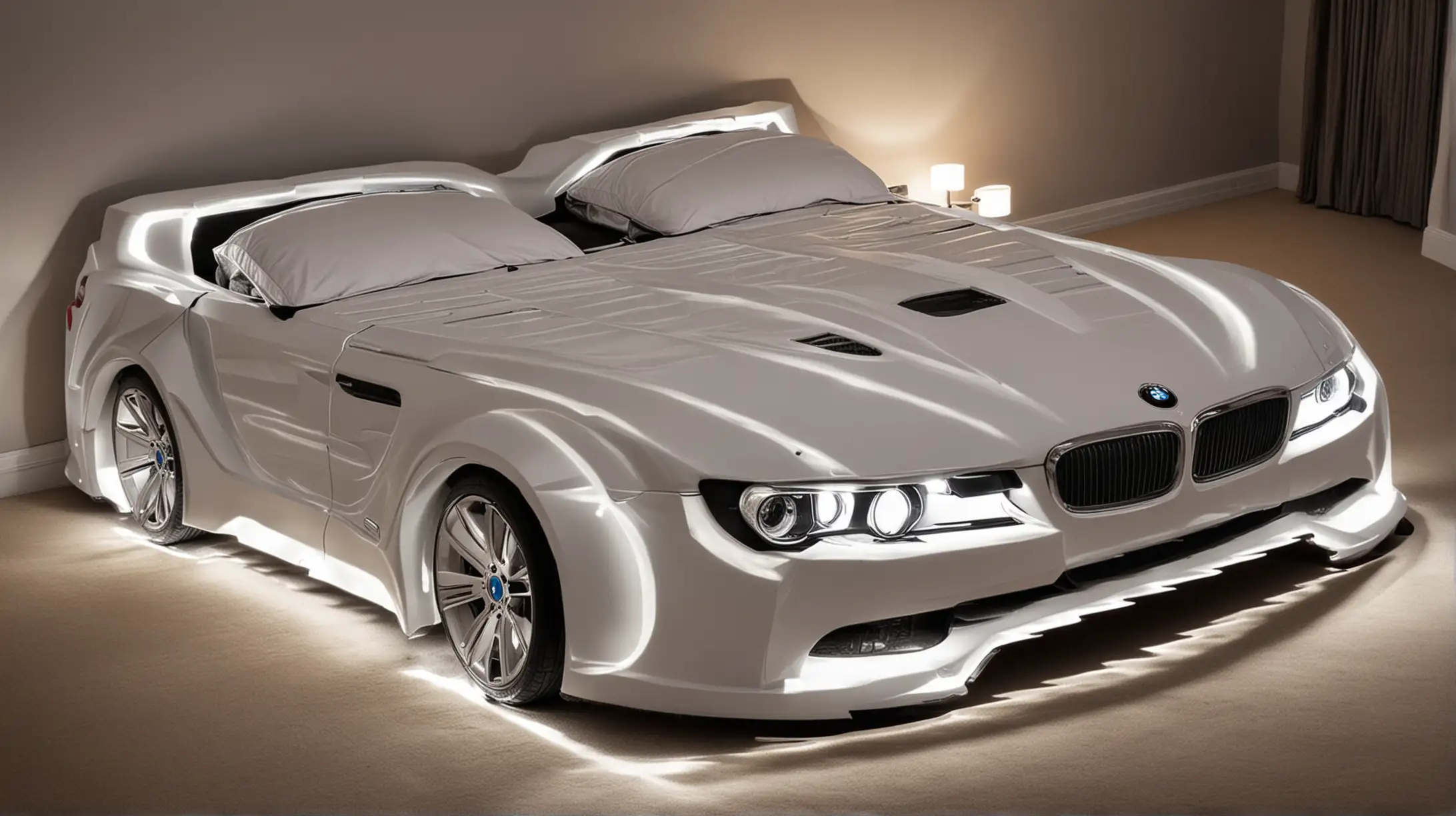 Luxurious BMW CarShaped Double Bed with Illuminated Headlights