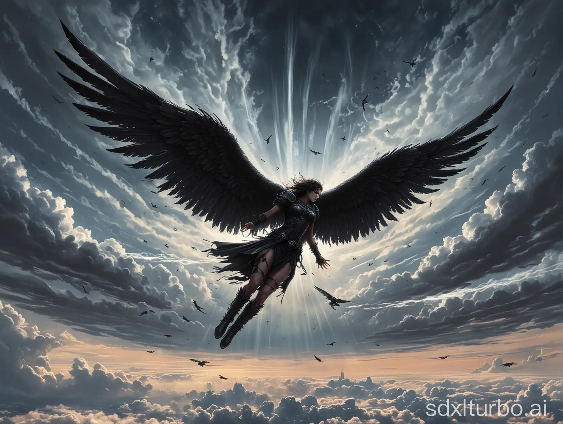 The six-winged dark angel in the sky.