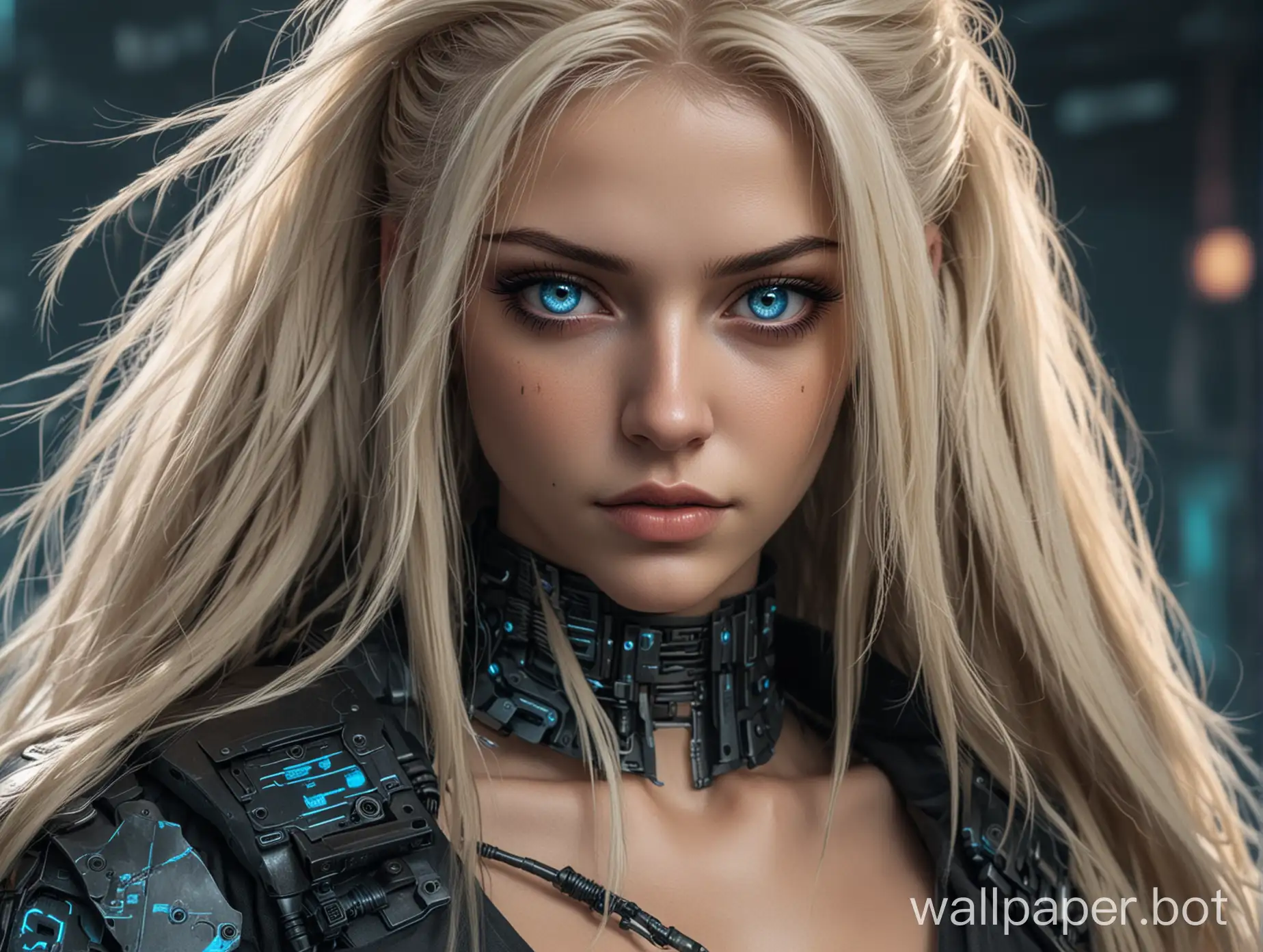 cyberpunk woman longhair blond blue eyes