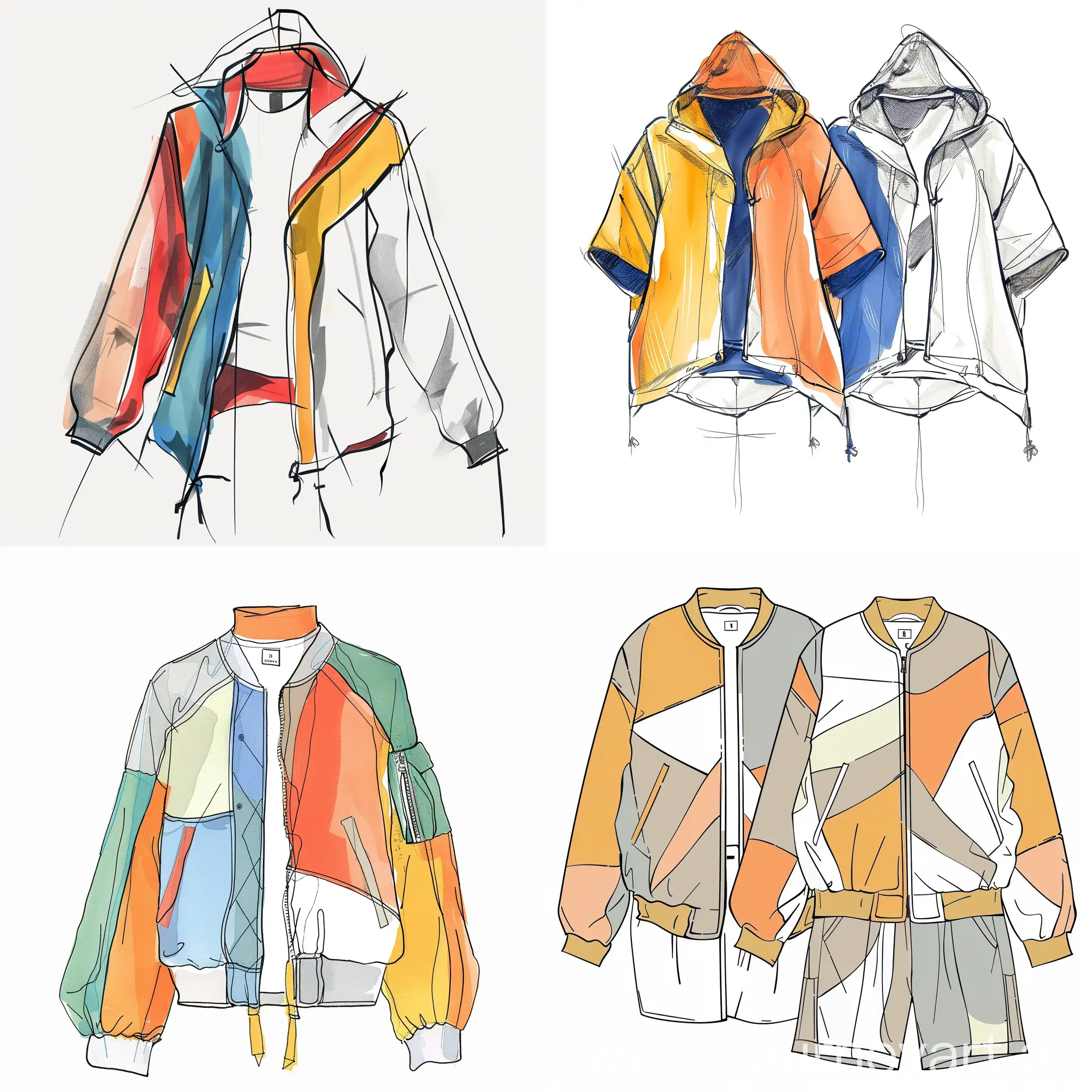 (Obverse:1.3), (Reverse:1.3),Fashion clothing,Outdoor Jackets,summer popular colors ,Avant-garde ,asymmetric structure,Line drawing, minimalistic, hand-drawn,,,,,,Line draft, minimalist, hand drawn style, clothing design, modern