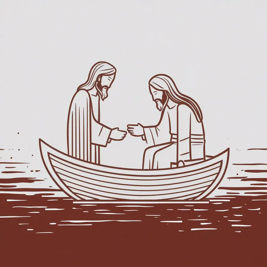 Ultraminimalist-Line-Art-Jesus-at-Boat-Scene-in-Beautiful-Earthy-Tones