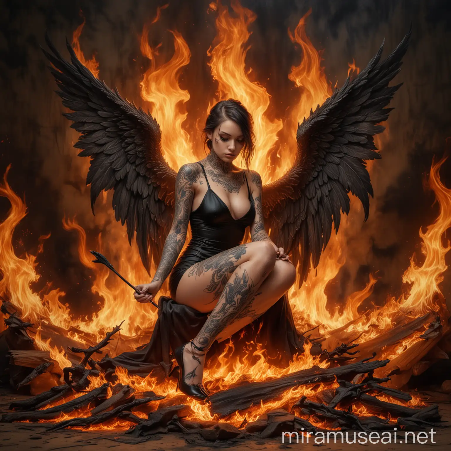 Hyper Realistic Tattooed Angel Painting in Hellfire